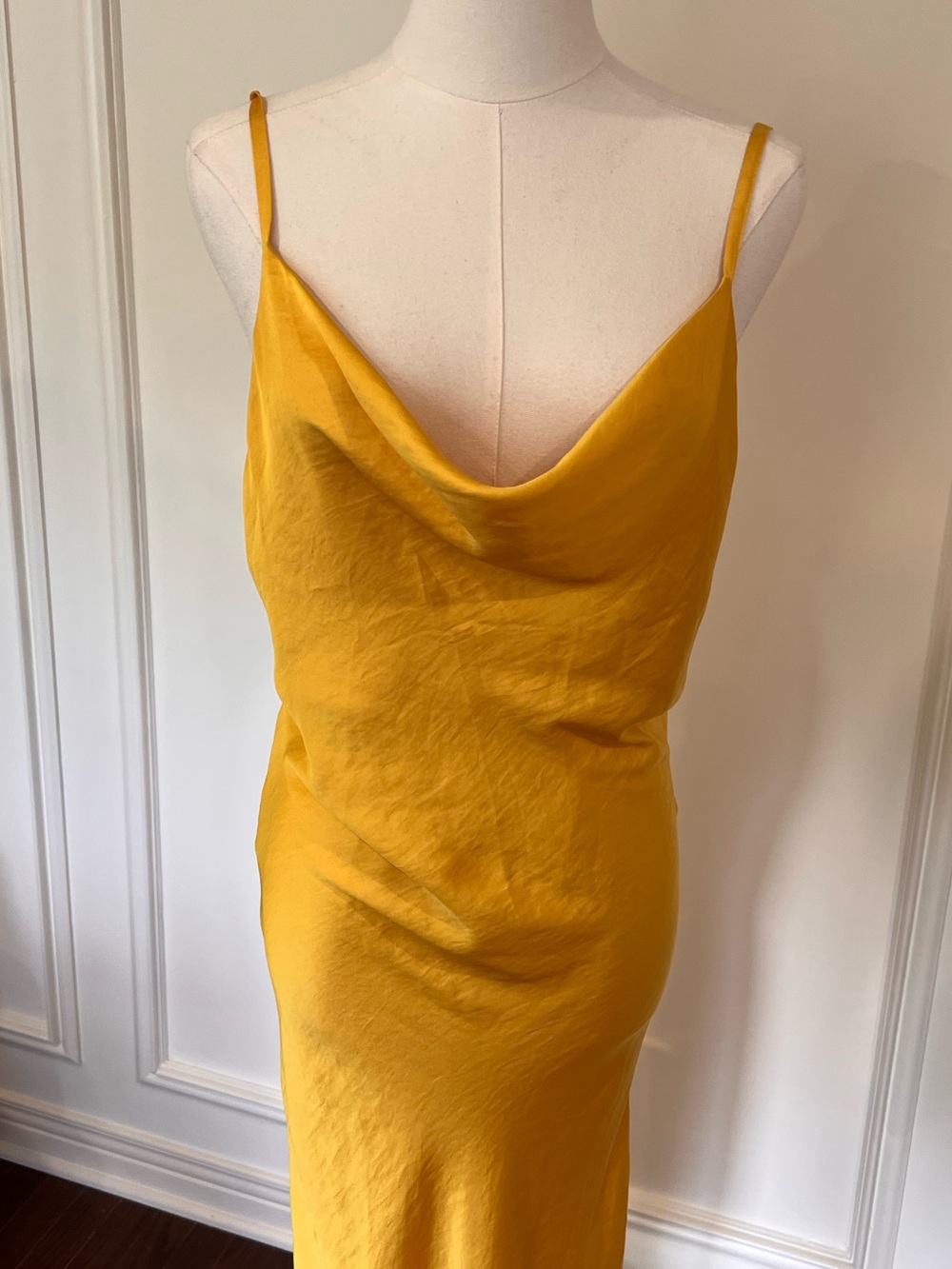 Satin Slip Dress in Mustard Yellow - Picture 2 of 5